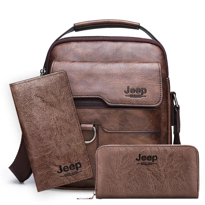 Retro Men's Shoulder Bag with Pocket Set Brown - Image 12