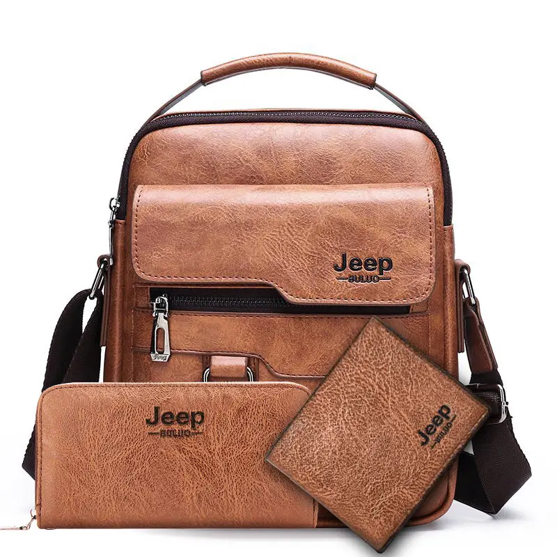 Retro Men's Shoulder Bag with Pocket Set Brown - Image 14