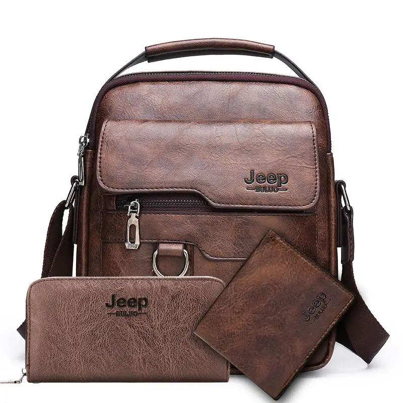 Retro Men's Shoulder Bag with Pocket Set Brown - Image 15