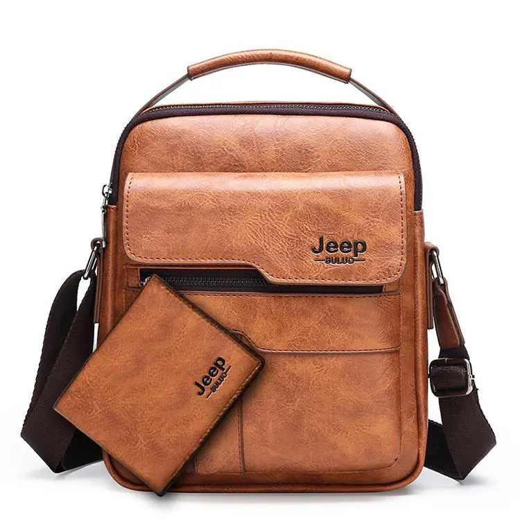 Retro Men's Shoulder Bag with Pocket Set Brown - Image 6