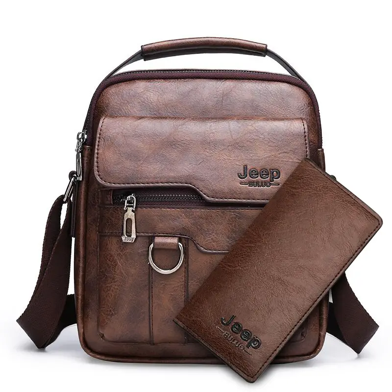 Retro Men's Shoulder Bag with Pocket Set Brown - Image 8