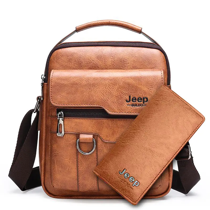 Retro Men's Shoulder Bag with Pocket Set Brown - Image 9