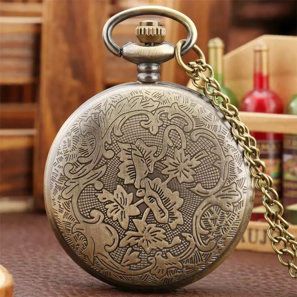 Bronze Pocket Watch Necklace with Arabic Numbers — feature 17