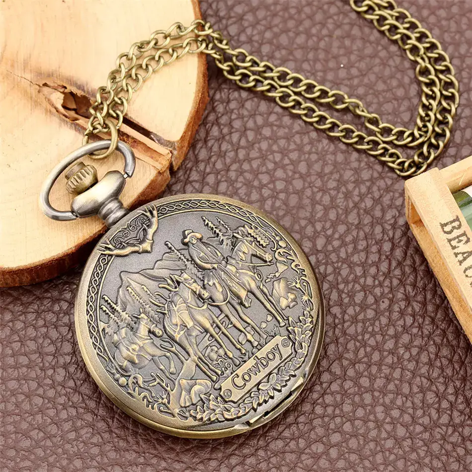 Bronze Pocket Watch Necklace with Arabic Numbers — feature 2