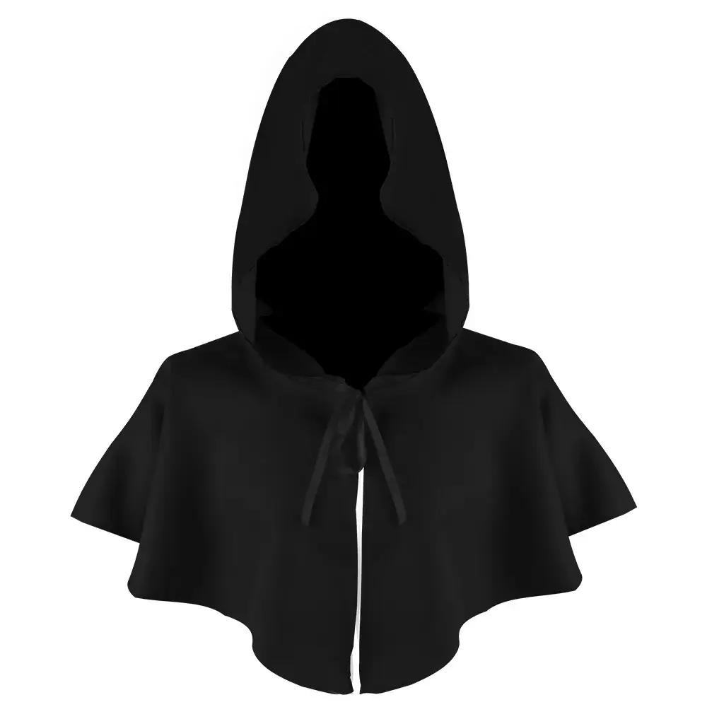 Black Medieval Hooded Cloak Cosplay Costume - Image 8