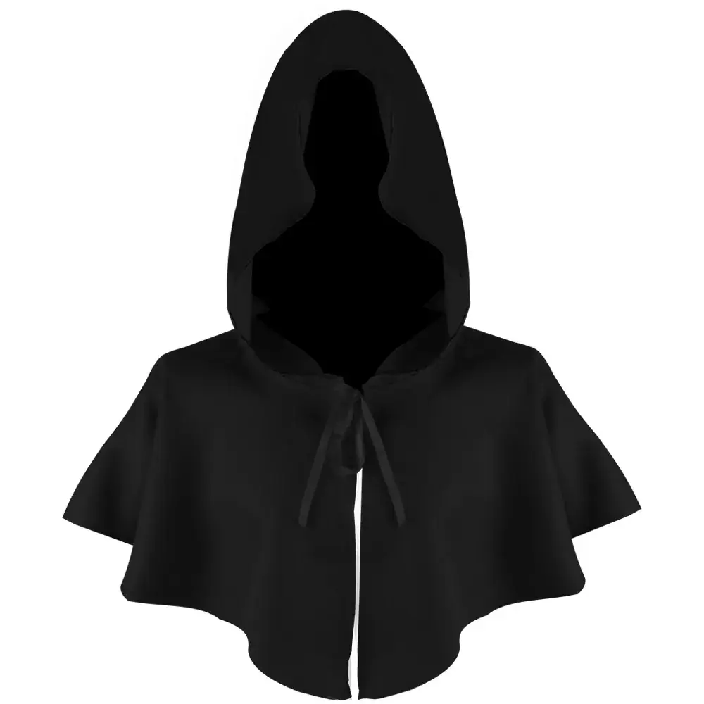 Black Medieval Hooded Cloak Cosplay Costume - Image 2