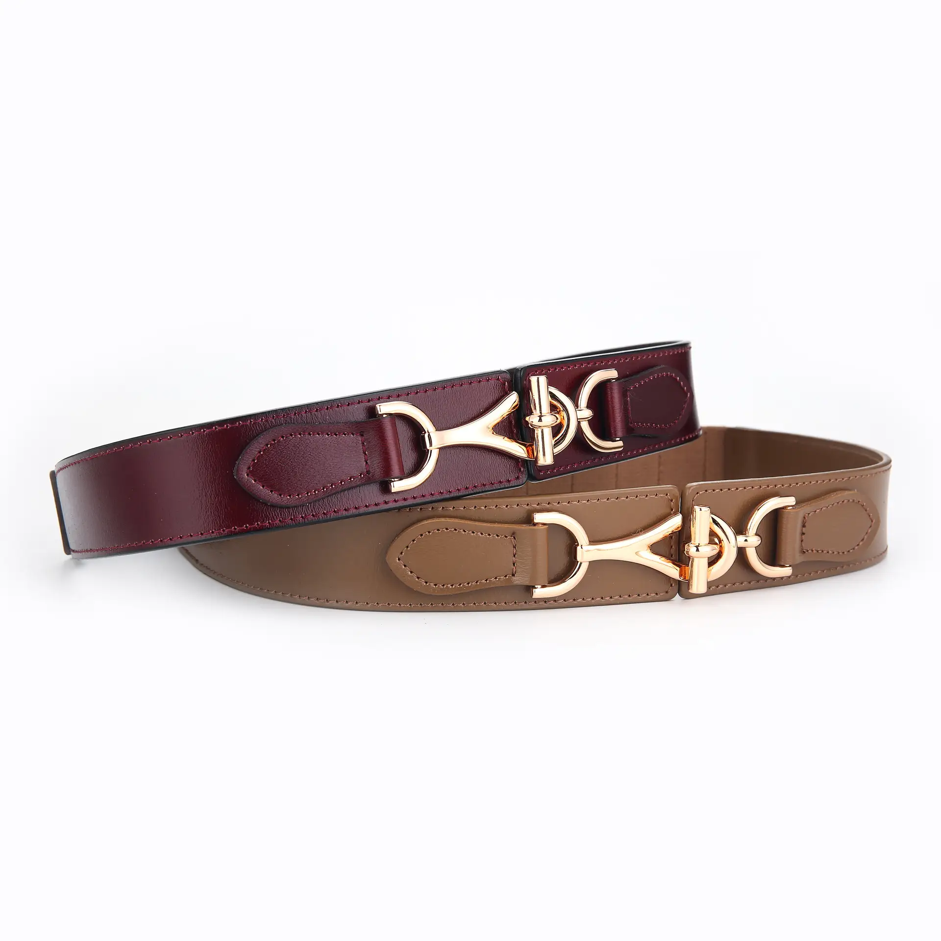 2026 Women's Black Leather Belt with Gold Buckle