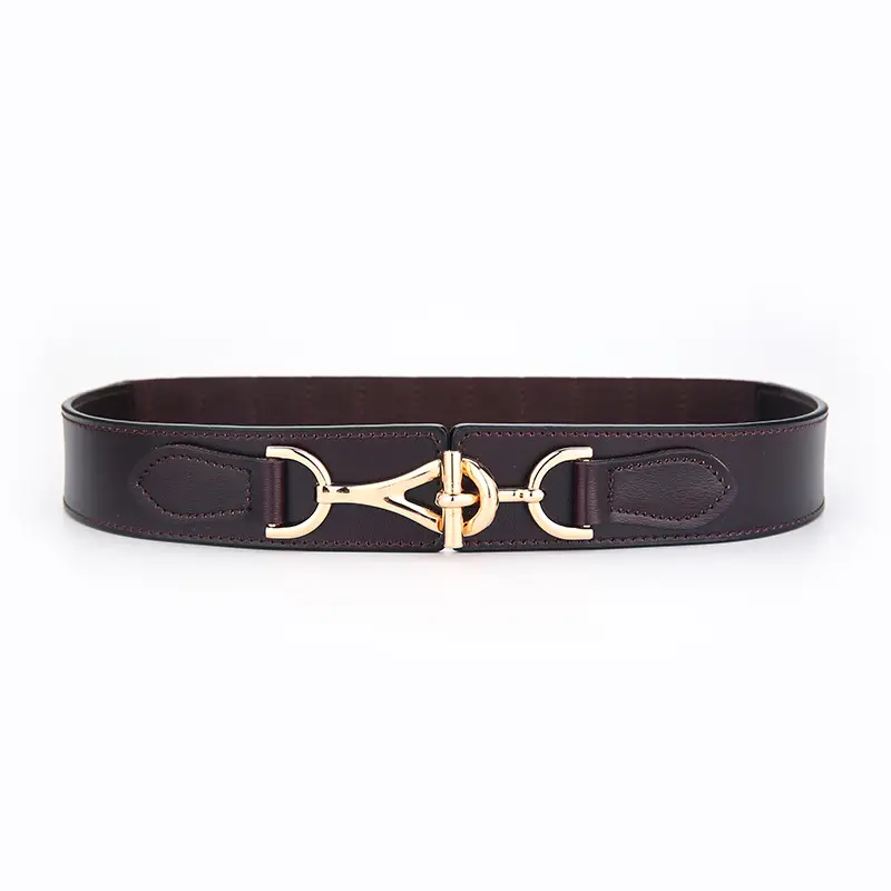 2026 Women's Black Leather Belt with Gold Buckle