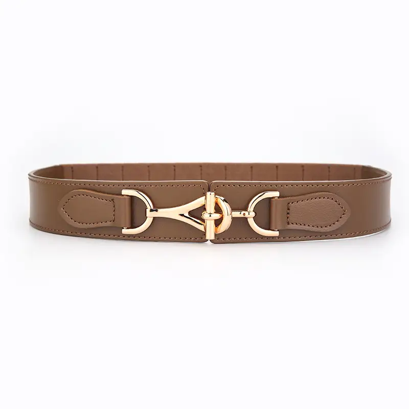 2026 Women's Black Leather Belt with Gold Buckle