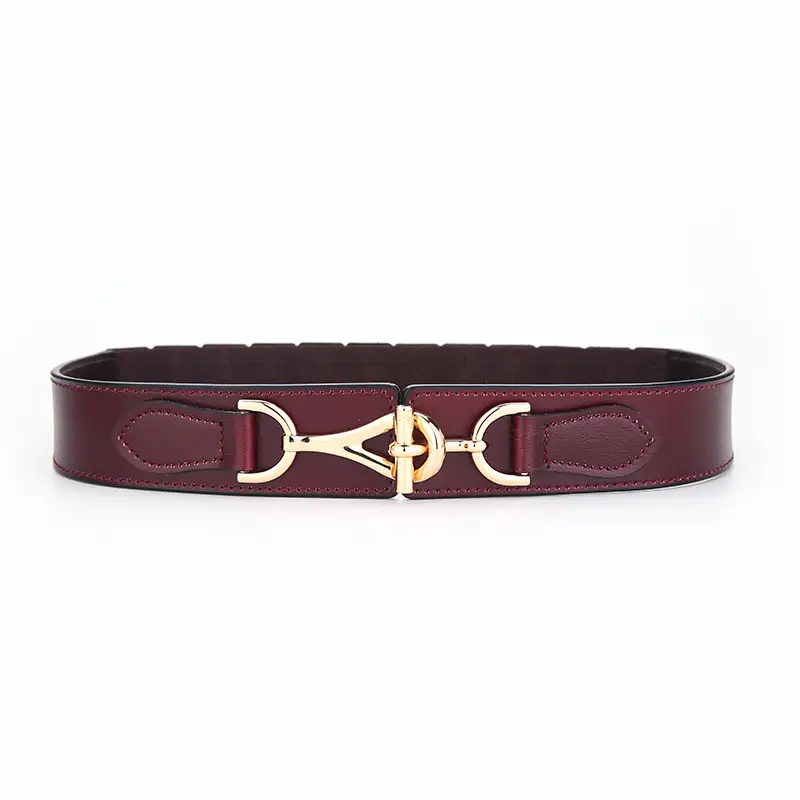 2026 Women's Black Leather Belt with Gold Buckle