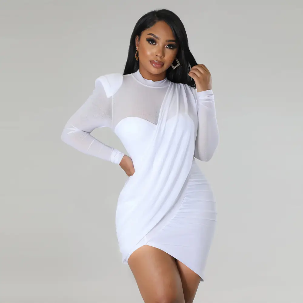 Black Mesh Body Dress for Women with Patch Waist