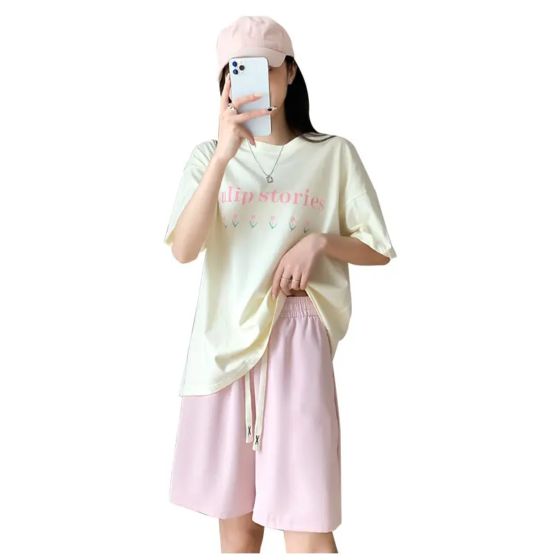 Women Drawstring Ice Silk Shorts Pink 5Q - Image 14