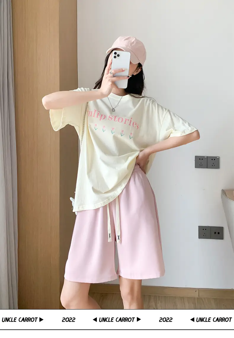 Women Drawstring Ice Silk Shorts Pink 5Q — feature 33