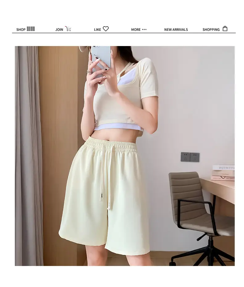 Women Drawstring Ice Silk Shorts Pink 5Q — feature 50