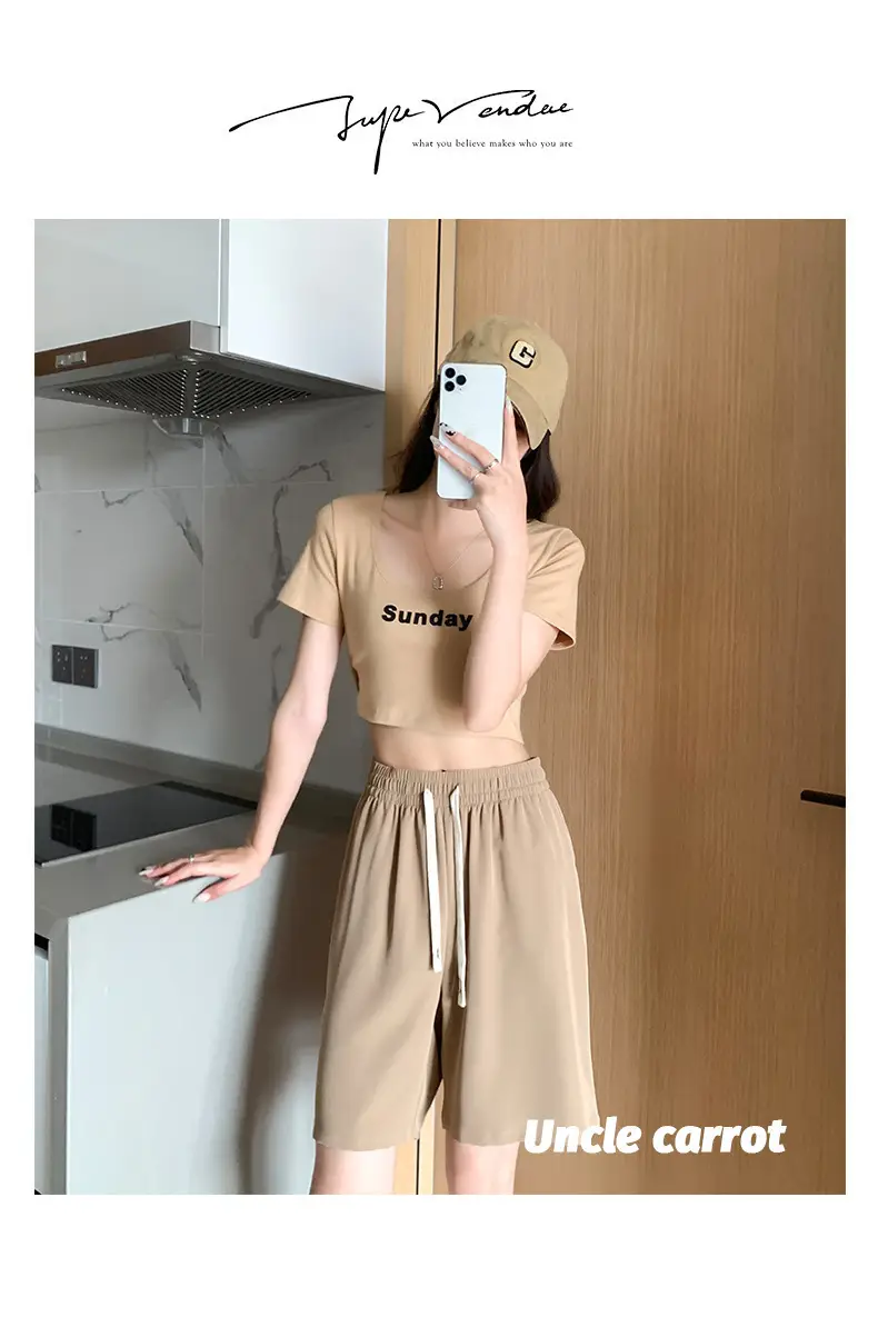 Women Drawstring Ice Silk Shorts Pink 5Q — feature 64