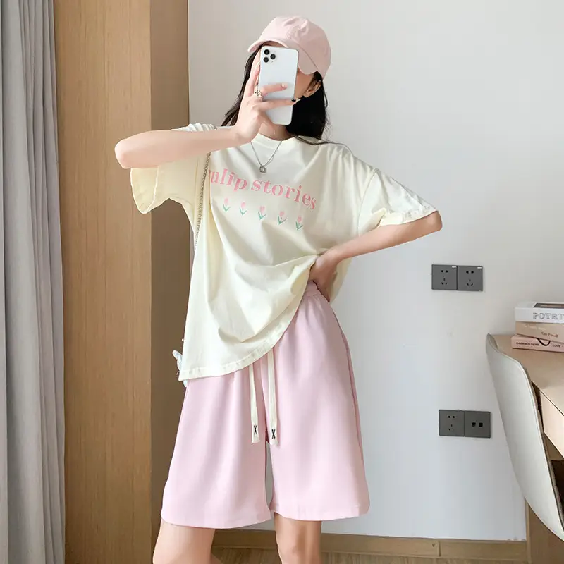 Women Drawstring Ice Silk Shorts Pink 5Q - Image 3