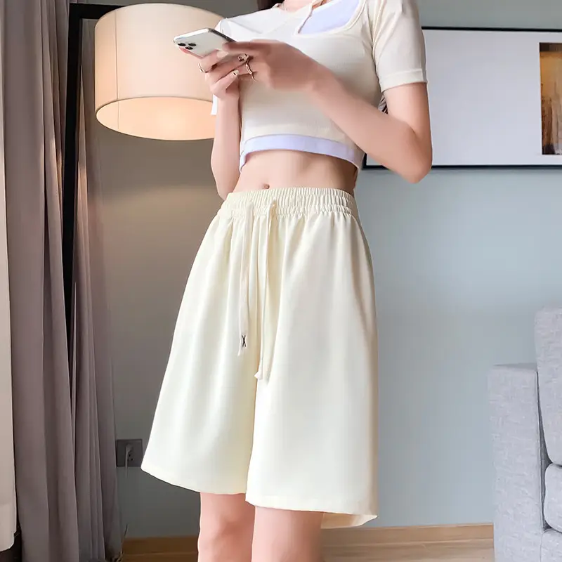 Women Drawstring Ice Silk Shorts Pink 5Q - Image 6