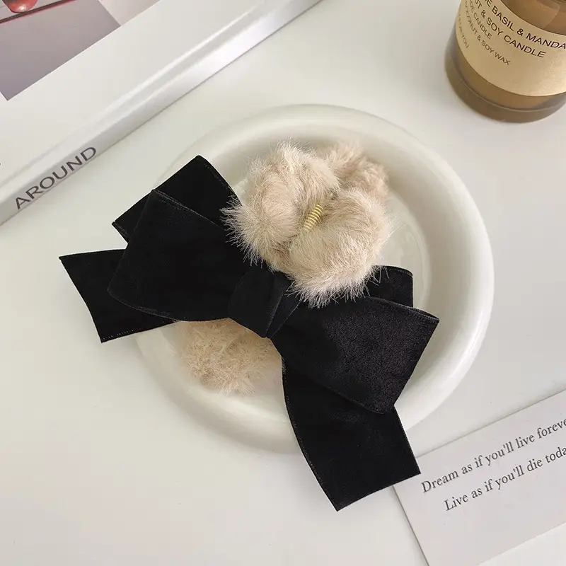 Black Plush Hairpin with "NEW" Embroidery for Girls - Image 41