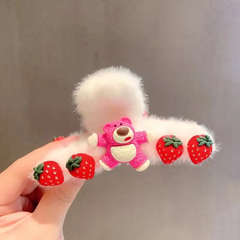 Black Plush Hairpin with "NEW" Embroidery for Girls - Image 5