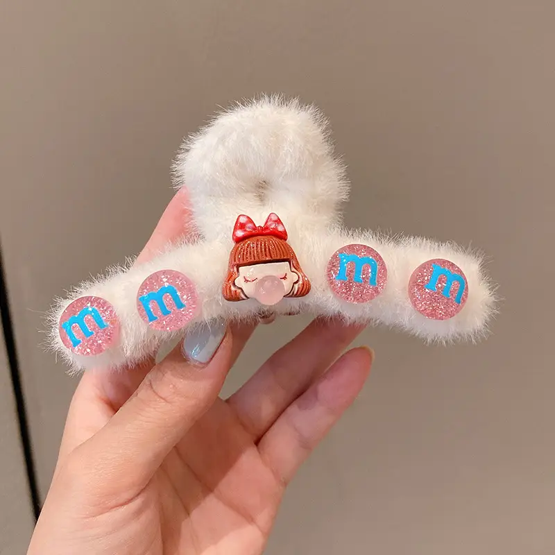 Black Plush Hairpin with "NEW" Embroidery for Girls - Image 51