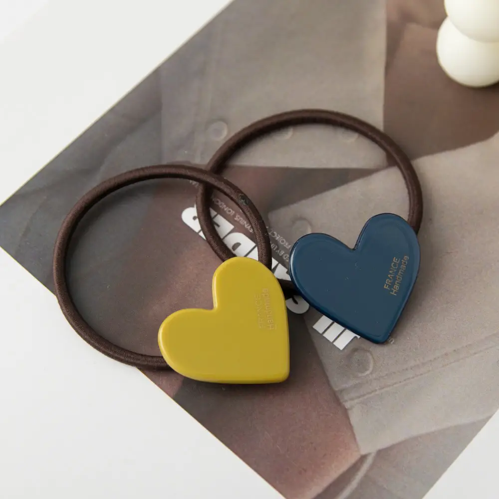 New Acetic Acid Love Heart Hair Ropes Gold Blue All-match - Image 5