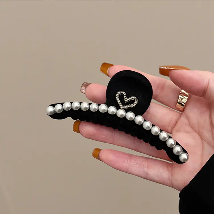 Black Velvet Shark Clip Hair Accessory for Women - Image 3