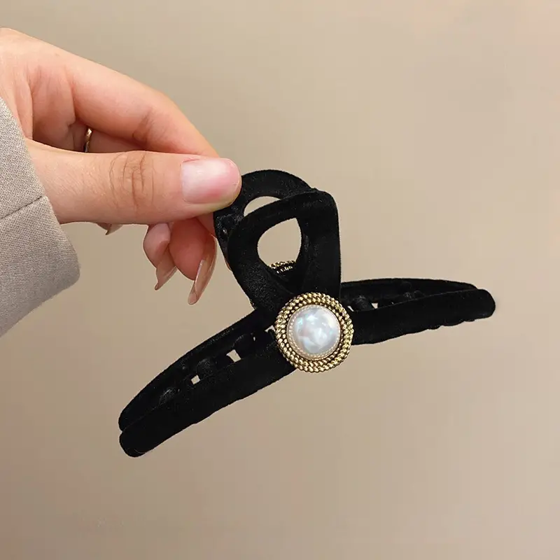 Black Velvet Shark Clip Hair Accessory for Women - Image 6