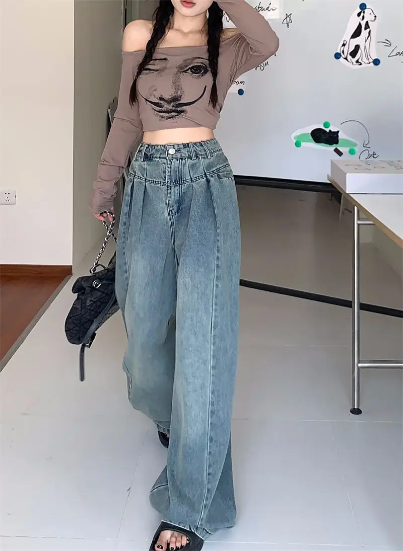 Large Vintage Washed Wide Leg Jeans Women — feature 12