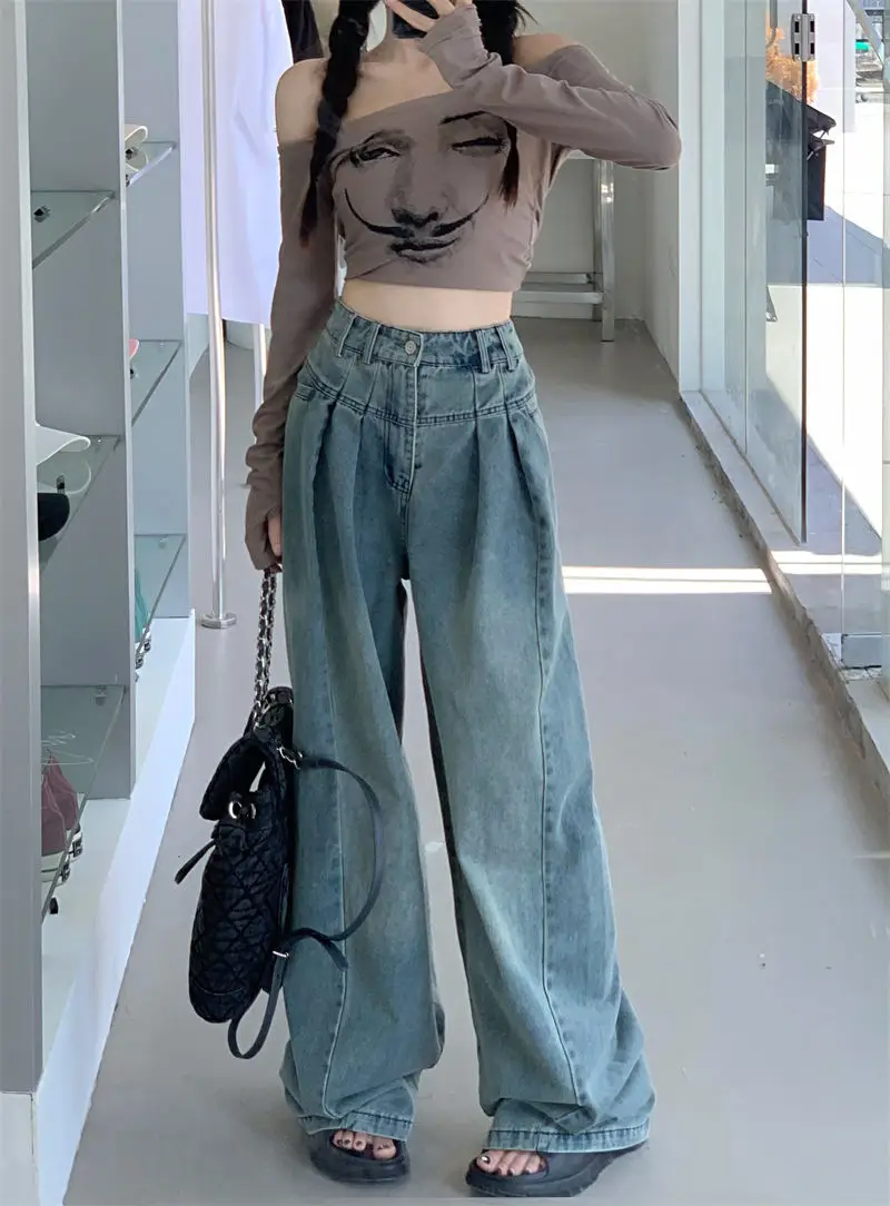 Large Vintage Washed Wide Leg Jeans Women — feature 14