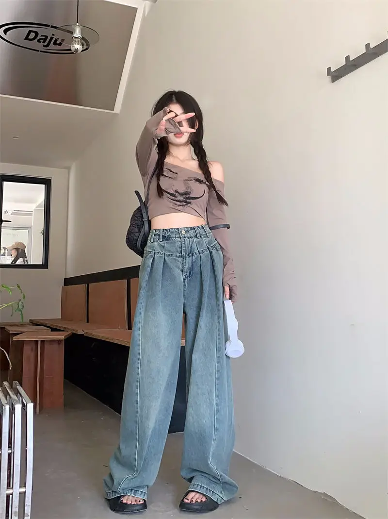 Large Vintage Washed Wide Leg Jeans Women — feature 17