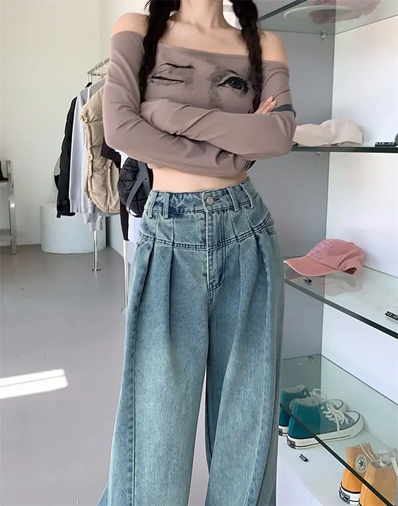 Large Vintage Washed Wide Leg Jeans Women — feature 8