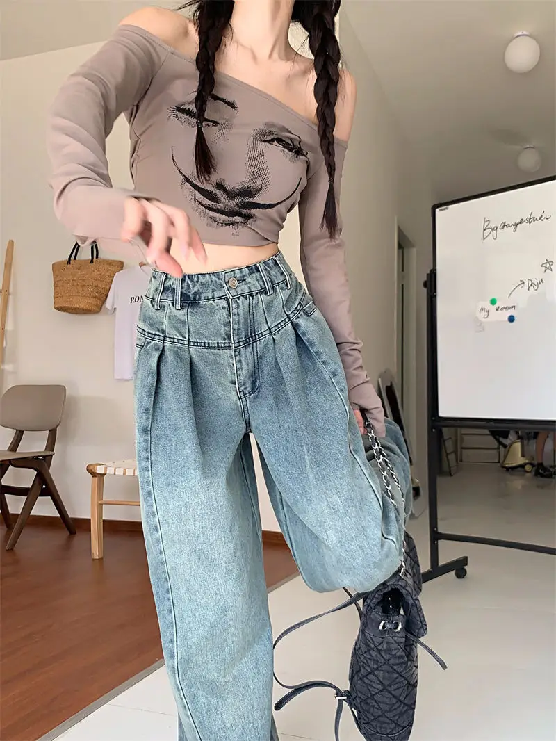 Large Vintage Washed Wide Leg Jeans Women — feature 9