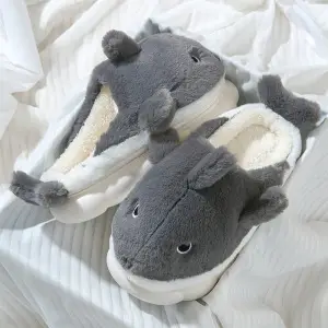 Spot Cute Whale Cotton Slippers Women's Winter Couple Indoor Household Men's Winter Cartoon Mao Mao Slippers