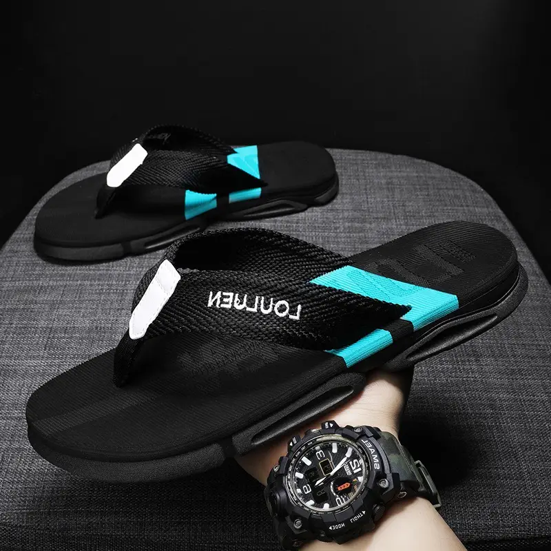 Men's Black Casual Sandals with Brand Logo