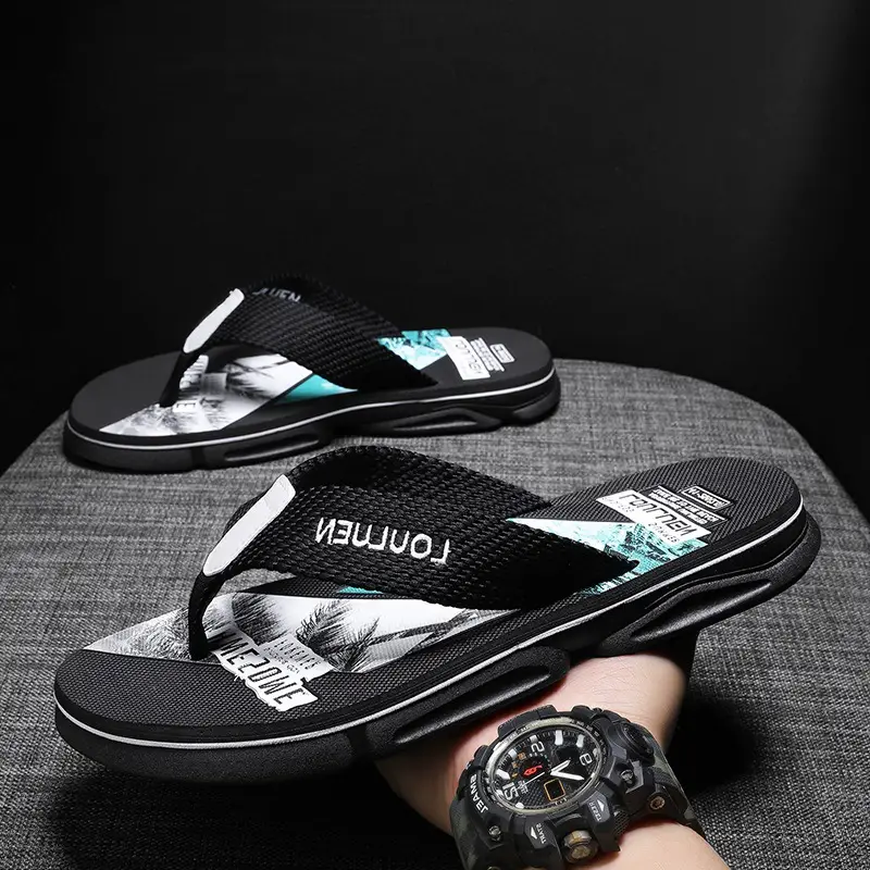 Men's Black Casual Sandals with Brand Logo