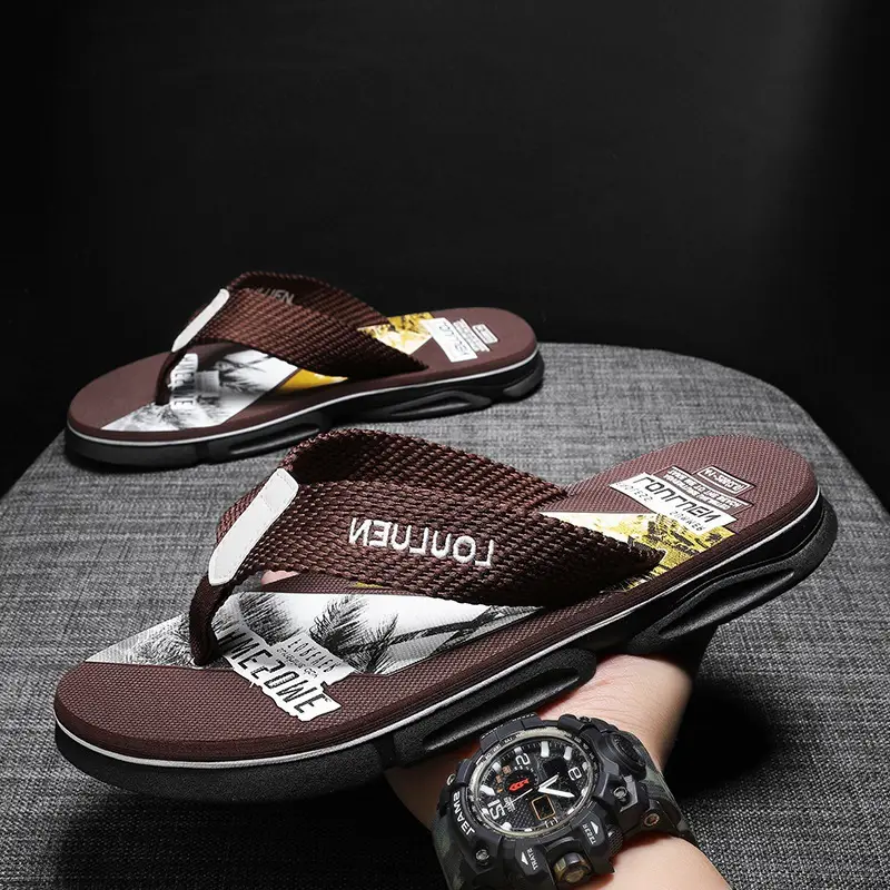 Men's Black Casual Sandals with Brand Logo