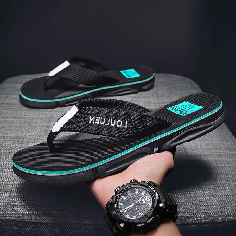 Men's Black Casual Sandals with Brand Logo