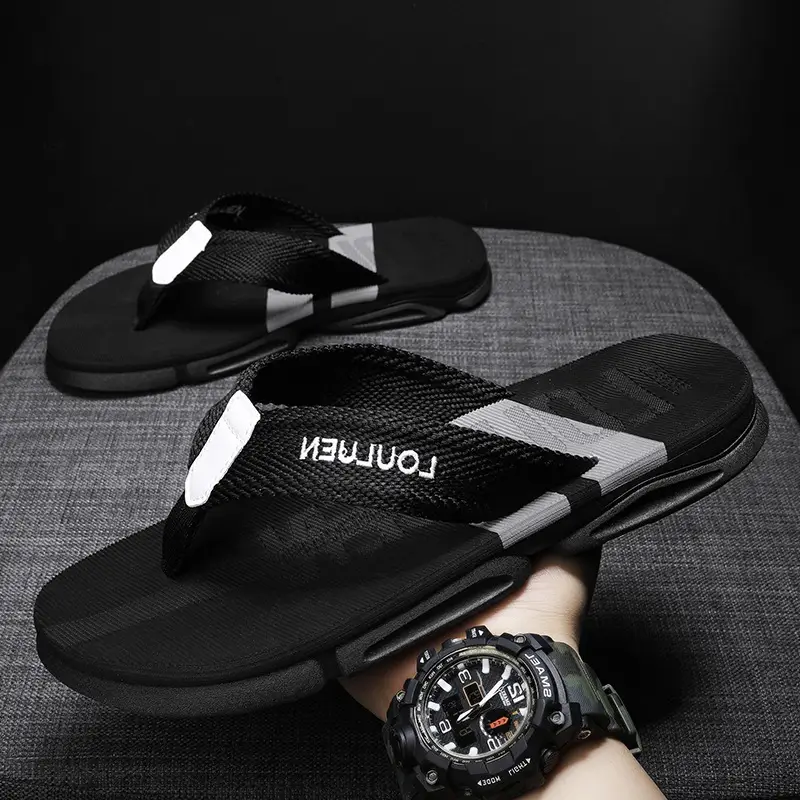 Men's Black Casual Sandals with Brand Logo