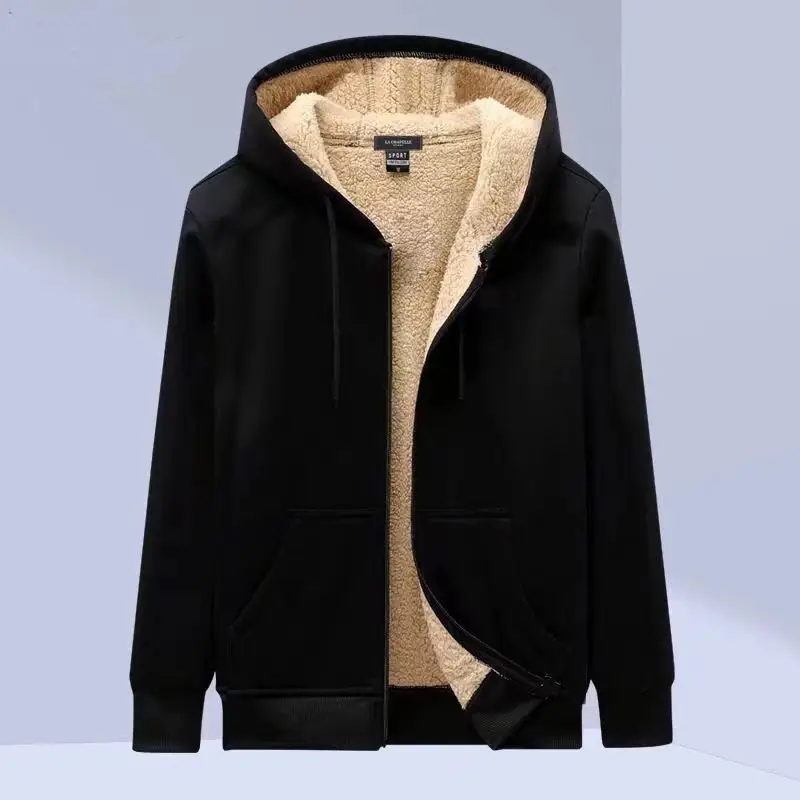 Lamb Fleece Men's Black Hoodie & Pants Set Plus Size - Image 4