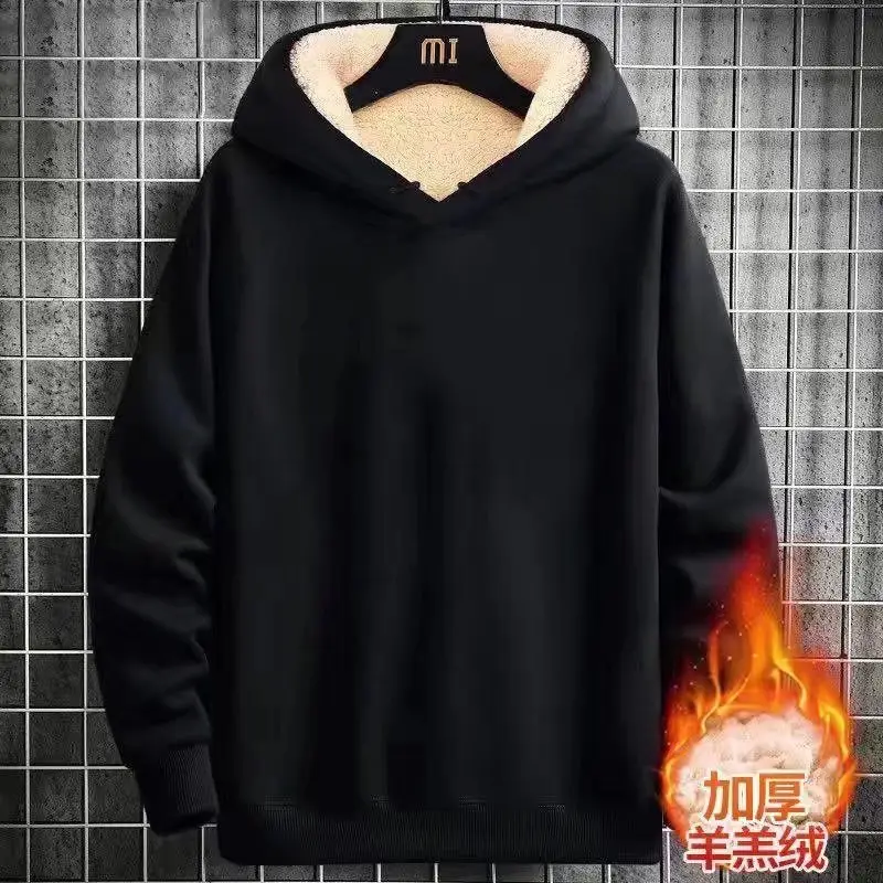 Lamb Fleece Men's Black Hoodie & Pants Set Plus Size - Image 5