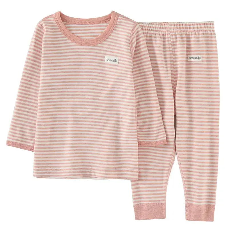 Girls Cotton Striped Pajama Set Pink All Season - Image 6