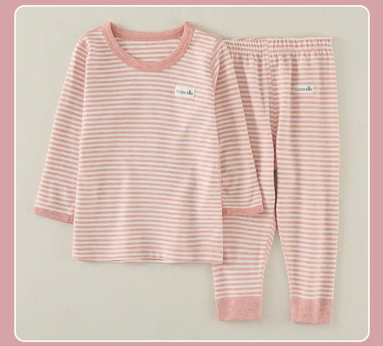 Girls Cotton Striped Pajama Set Pink All Season — feature 14