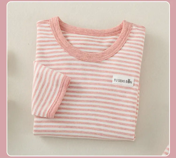 Girls Cotton Striped Pajama Set Pink All Season — feature 16