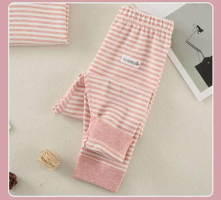 Girls Cotton Striped Pajama Set Pink All Season — feature 17