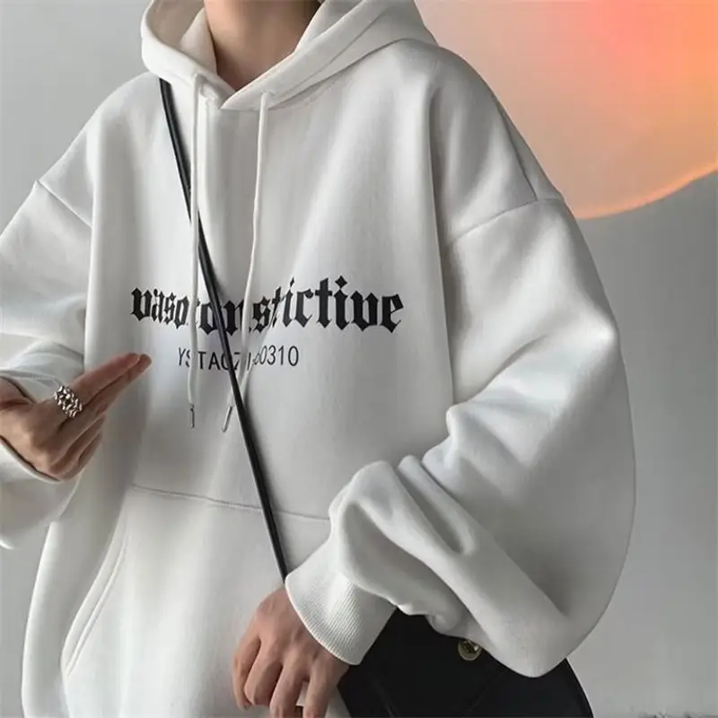 Men's Grey Hooded Sweatshirt Winter Fleece Lined Loose Large