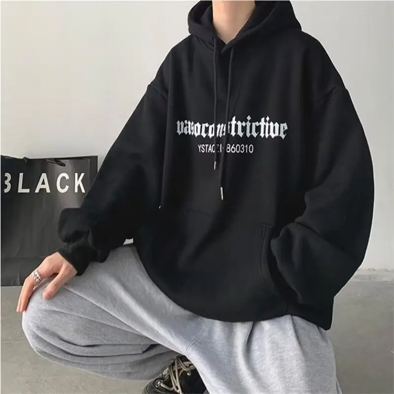 Men's Grey Hooded Sweatshirt Winter Fleece Lined Loose Large — feature 11