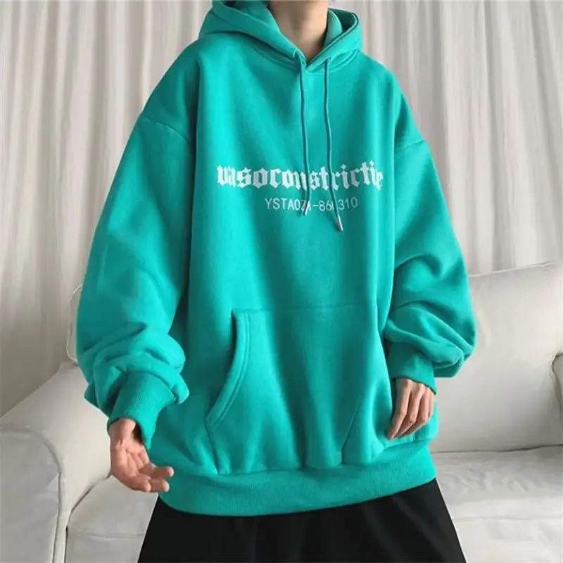 Men's Grey Hooded Sweatshirt Winter Fleece Lined Loose Large — feature 16