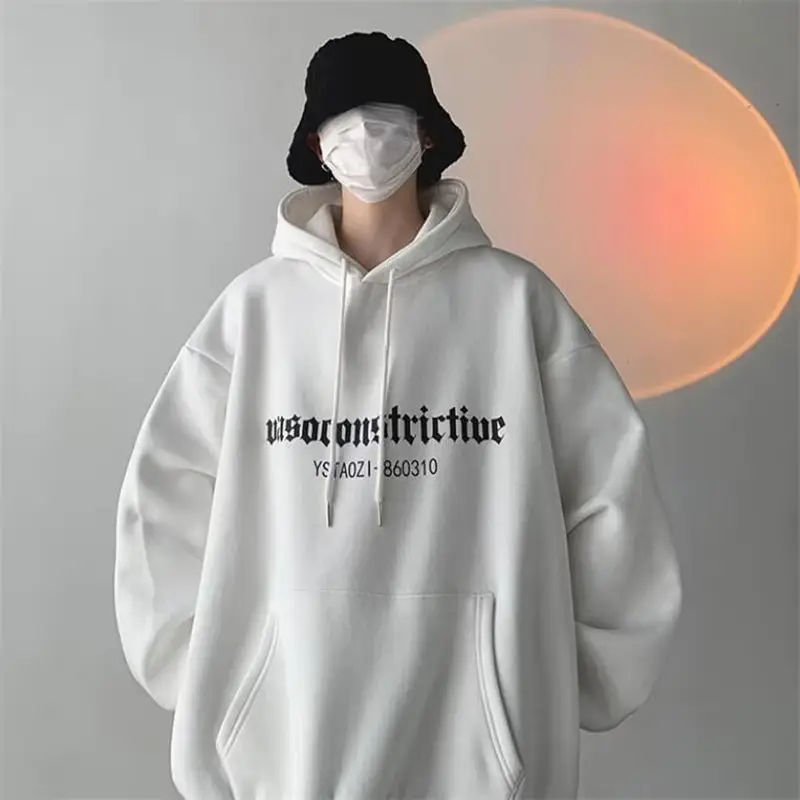 Men's Grey Hooded Sweatshirt Winter Fleece Lined Loose Large — feature 17