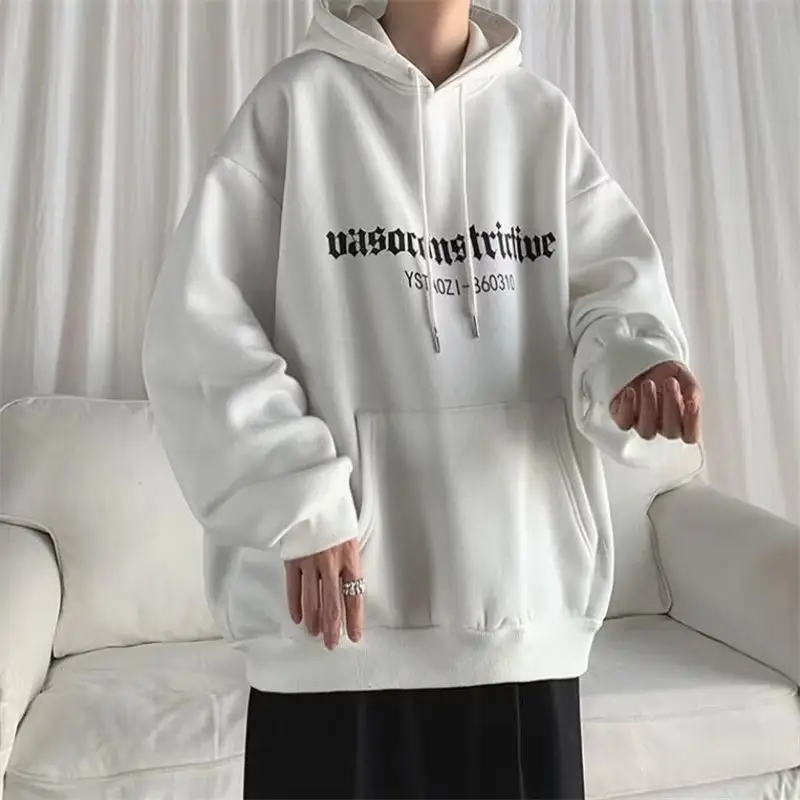 Men's Grey Hooded Sweatshirt Winter Fleece Lined Loose Large — feature 21