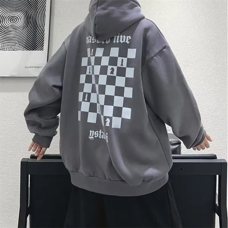 Men's Grey Hooded Sweatshirt Winter Fleece Lined Loose Large — feature 4
